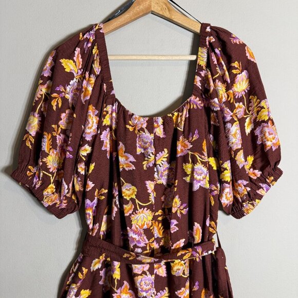 MINKPINK Giselle Belted Floral Mini Dress Women's Large Brown Puff Sleeve NWT - Picture 11 of 16
